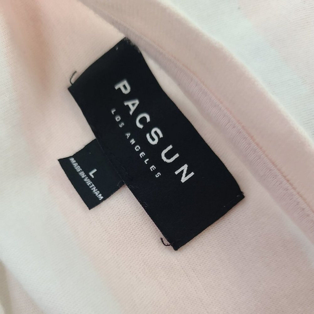 Pacsun Embroidered Bahamas T- Shirt Womens LG -90s Style Crew Striped Pink White - Picture 6 of 8